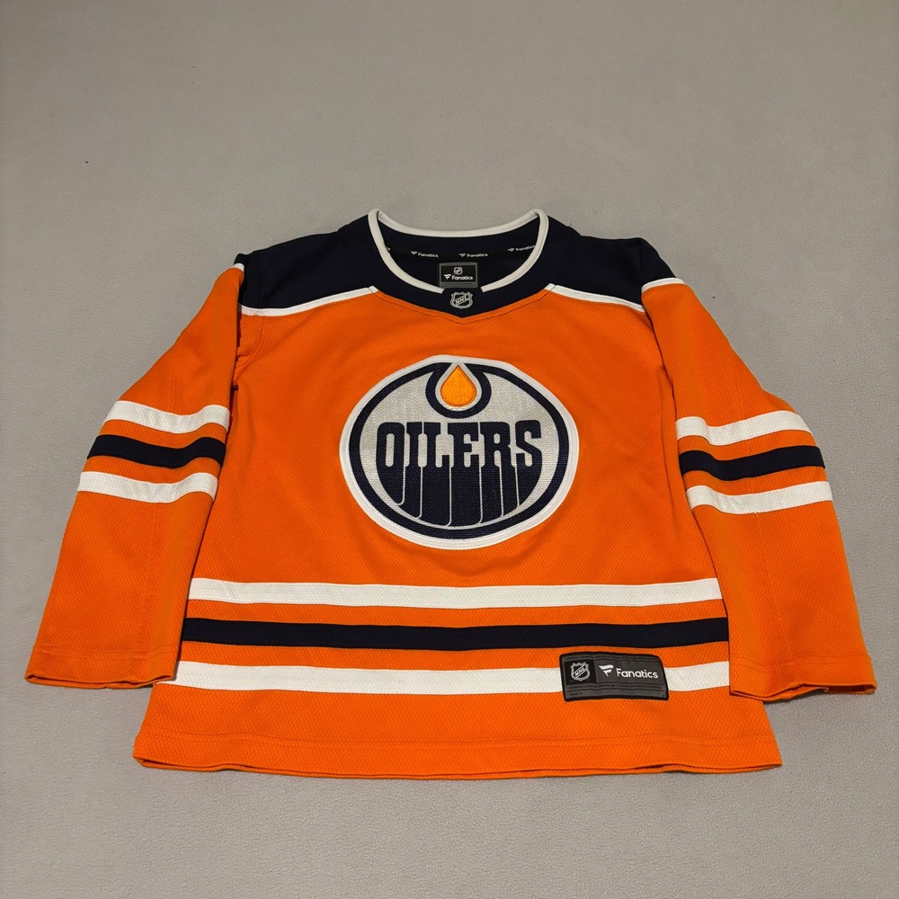 Fanatics Kids Edmonton Oilers NHL Youth Jersey Orange Navy Blue Small/Medium